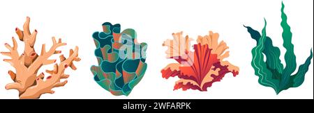 Unterwasser- oder Meeresflora, Korallenriffe oder Algen Stock Vektor