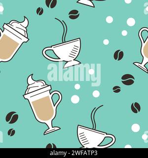 Koffeingetränke mit Bohnen, nahtloses Muster Stock Vektor