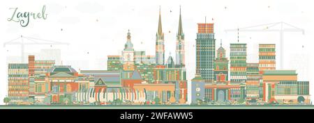 Zagreb Kroatien Skyline mit farbigen Gebäuden. Vektorabbildung. Zagreb Stadtbild mit Wahrzeichen. Stock Vektor