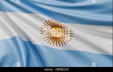 Wehende argentinische Flagge Satin Stoff - 3D Illustration Render Stockfoto