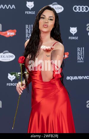 Madrid, Spanien. Januar 2024. Jedet besucht den roten Teppich der Feroz Awards 2024 in der Palacio Vistalegre Arena in Madrid. Quelle: SOPA Images Limited/Alamy Live News Stockfoto