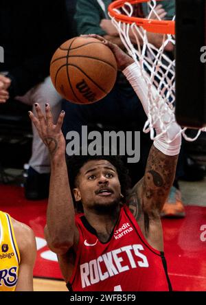Houston, USA. Januar 2024. Jalen Green von Houston Rockets spielt beim regulären NBA-Saisonspiel 2023-2024 zwischen Houston Rockets und Los Angeles Lakers in Houston, USA, am 29. Januar 2024. Quelle: Chen Chen/Xinhua/Alamy Live News Stockfoto