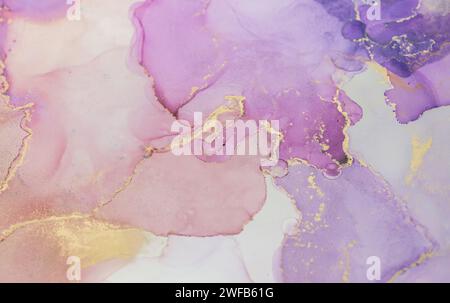 Abstrakte violette Farbe Hintergrund. Acryl Textur mit Marmor Muster Stockfoto