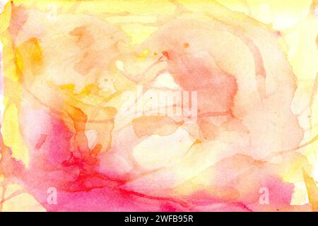 Abstrakte Aquarelle, die einen Tanz von Sonnenuntergang mit rosa und gelben Flüstern suggerieren. Tanz Bei Sonnenuntergang Stockfoto