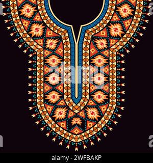 Das farbenfrohe Halsdesign im Stil der amerikanischen Ureinwohner zeigt Navajo-Motive und geometrische Muster. Stock Vektor