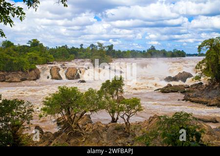 Khone Phapheng fällt auf dem Mekong River im Süden von Laos. Stockfoto