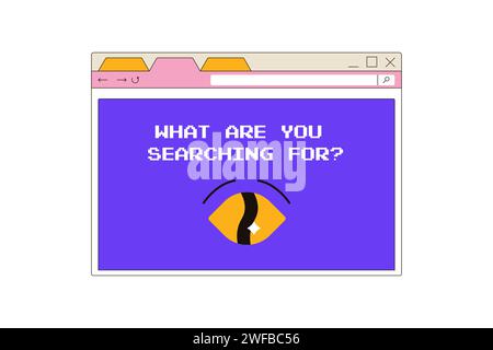 y2k-Schnittstelle, Retro-groovige Psychedelic, Fensterbrowser mit Auge, Suche, Neobrutalismus Stock Vektor