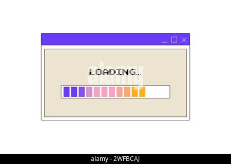 Ladefenster, Webschnittstelle, Neobrutalismus, y2k-Schnittstelle, Retro-Groovy-Vektor Stock Vektor