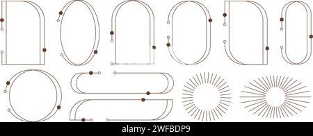 Ästhetische Rahmen und Formen. Minimales y2k-Design mit Glitzern. Abstrakte minimalistische Bogenränder. Trendige geometrische Boho-Vorlagen Stock Vektor