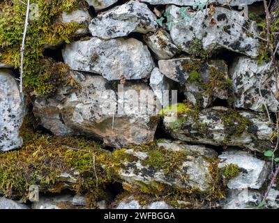 Hintergrund eines Steinpflasters. Steinwandstruktur Stockfoto