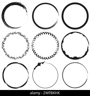 Schwarze, runde Formen. Pinselstriche kreist Rahmenelemente. Vektorabbildung. EPS 10. Rohbild. Stock Vektor