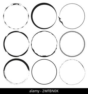 Schwarze, runde Formen. Pinselstriche kreist Rahmenelemente. Vektorabbildung. EPS 10. Rohbild. Stock Vektor