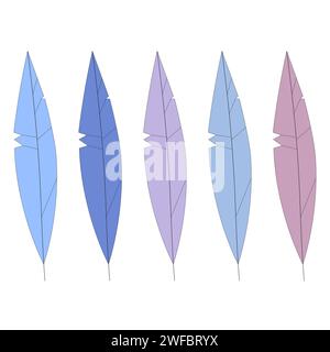 Symbolgruppe mit farbigen Federn. Pastelltöne. Logo-Konzept. Moderne Kunst. Cartoon-Design. Vektorabbildung. Rohbild. EPS 10. Stock Vektor