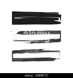 Pinselrahmen-Set. Freihändiges abstraktes Bild. Designelemente. Schmirgelstruktur. Vektorabbildung. Rohbild. EPS 10. Stock Vektor