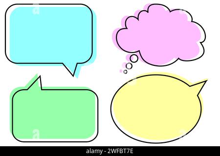 Symbolgruppe für farbige Dialogfelder. Schatteneffekt. Meldungszeichen. Freihandkunst. Bannerdesign. Vektorabbildung. Rohbild. EPS 10. Stock Vektor