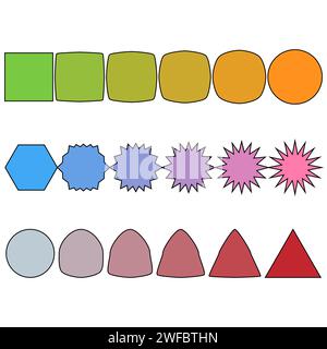 Verschiedene farbige geometrische Formen. Geometrische Kunst. Geometrische Form. Vektorabbildung. Rohbild. EPS 10. Stock Vektor