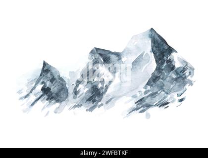 Abstrakte Berglandschaft Aquarellhintergrund. Natur Bergblick Tapete, schöne Hügel Malerei, natürliche Wald Bergblick Grafik. Hand Stockfoto