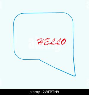Symbol für „Hallo“-Sprechblase. Blauer Hintergrund. Modernes Design. Kalligraphie-Chat-Emblem. Vektorabbildung. Rohbild. EPS 10. Stock Vektor