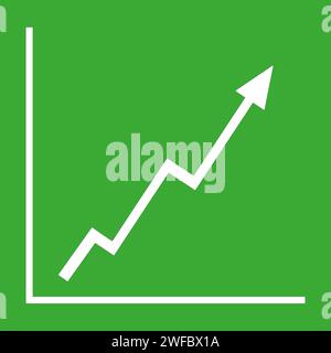 Weißer aufsteigender Pfeil auf grünem Hintergrund. Zeitachenskala. Geschäftlicher Hintergrund. Kunstlinien. Vektorabbildung. Rohbild. EPS 10. Stock Vektor