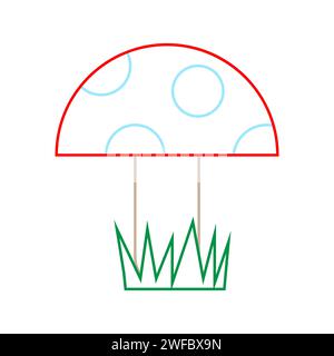 Fliegen Sie auf Agarisch. Kontur Silhouette. Gras-Schild. Pilzsymbol. Waldpflanze. Schatteneffekt. Vektorabbildung. Rohbild. EPS 10. Stock Vektor