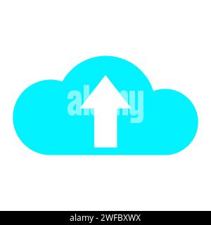 Symbol „Cloud hochladen“. Weißes Pfeilzeichen. Blaue Form. App-Taste. Technologiekonzept. Vektorabbildung. Rohbild. EPS 10. Stock Vektor