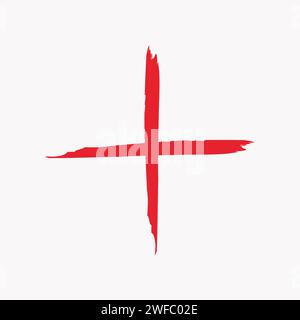 Rotes Plussymbol. Pinselfarbe Bild. Linienkontur. Einfaches flaches Schild. Freihandkunst. Vektorabbildung. Rohbild. EPS 10. Stock Vektor