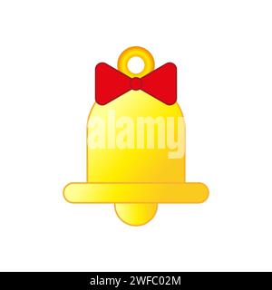 Goldene Glocke. Rotes Band. Urlaubsdekor. Festliche Zeit. Weihnachten gefeiert. Vektorabbildung. Rohbild. EPS 10. Stock Vektor