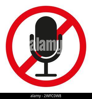 Kein Mikrofon. Kein Ton. Roter Kreis. Verbotsschild. Technologiesymbol. Isoliertes Objekt. Vektorabbildung. Rohbild. EPS 10. Stock Vektor