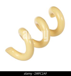 3D-Dekorationselement spiralförmige Kurvenlinie beige Farbe. Realistisches Design im Cartoon-Stil aus Kunststoff. Isoliert auf weißem Winterhintergrund Stockfoto