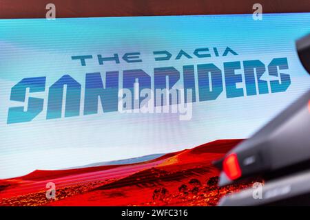 Aubervilliers, Frankreich. 30. Januar 2024. Detail der Dacia Sandriders während der Präsentation der Dacia Sandriders im Little Grand Studio Annexe am 30. Januar 2024 in Aubervilliers, Frankreich - Foto Julien Delfosse/DPPI Credit: DPPI Media/Alamy Live News Stockfoto