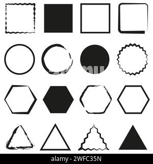 Geometrische Rahmen mit Pinsel. Pinselstruktur mit Aquarellfarben. Schreibmuster. Vektorabbildung. Rohbild. EPS 10. Stock Vektor