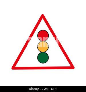 Verkehrsampel vor dem Schild. Isoliertes Navigationsemblem. Regelungskonzept. Straßengesetze. Vektorabbildung. Rohbild. EPS 10. Stock Vektor