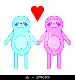 Süße Waschbären. Männlich und weiblich. Romantischer Hintergrund. Familiensymbol. Zeichentrickfiguren. Vektorabbildung. Rohbild. EPS 10. Stock Vektor