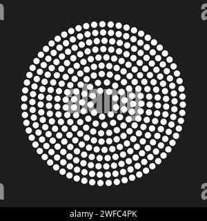 Weißer Punktkreis auf dunklem Hintergrund im Halbton. Runde Form. Vektorabbildung. Rohbild. EPS 10. Stock Vektor