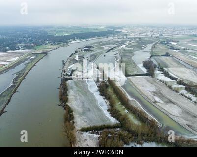 Luftaufnahme der IJssel mit Auen nach Hochwasser Stockfoto