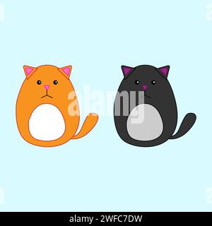 Süße Katze. Orangefarbene und schwarze Elemente. Farbiger Hintergrund. Zeichentrickstil. Grafik. Vektorabbildung. Rohbild. EPS 10. Stock Vektor