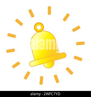 Symbol für klingelnde Glocke. Goldenes Zeichen. Wecker-Taste. Isoliertes Objekt. Modernes Design. Vektorabbildung. Rohbild. EPS 10. Stock Vektor