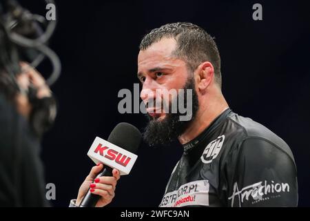 Gliwice, Polen. Januar 2024. Mamed Khalidov von Polen wurde während des XTB KSW EPIC Media Trainings vor der xtb ksw Epic Fight Gala 02/2024 in der Arena Gliwice gesehen. (Foto: Grzegorz Wajda/SOPA Images/SIPA USA) Credit: SIPA USA/Alamy Live News Stockfoto