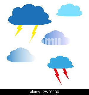 Blitzwolken. Bedeckter Himmel, regnerischer Tag. Vektorabbildung. Rohbild. EPS 10. Stock Vektor
