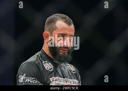 Gliwice, Polen. Januar 2024. Mamed Khalidov von Polen wurde während des XTB KSW EPIC Media Trainings vor der xtb ksw Epic Fight Gala 02/2024 in der Arena Gliwice gesehen. (Foto: Grzegorz Wajda/SOPA Images/SIPA USA) Credit: SIPA USA/Alamy Live News Stockfoto