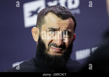 Gliwice, Polen. Januar 2024. Mamed Khalidov von Polen wurde während des XTB KSW EPIC Media Trainings vor der xtb ksw Epic Fight Gala 02/2024 in der Arena Gliwice gesehen. (Foto: Grzegorz Wajda/SOPA Images/SIPA USA) Credit: SIPA USA/Alamy Live News Stockfoto