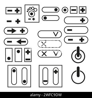 Tasten + Minus. Elektrische Leistung. Telefonsymbolgruppe. Vektorabbildung. Rohbild. EPS 10. Stock Vektor
