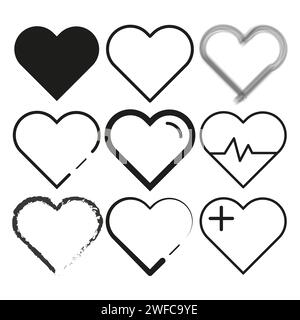 Herzsymbole. Medizinisches Piktogramm für die menschliche Gesundheit. Notfallsymbol. Symbol für Medizin. Vektorabbildung. Rohbild. EPS 10. Stock Vektor