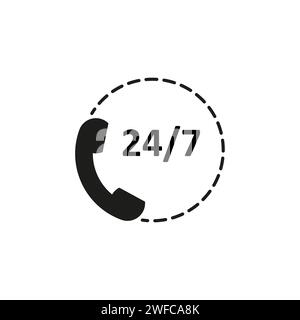 24 7 Symbol. Telefonschild. Callcenter, Online-Kundendienst. Vektorabbildung. Rohbild. EPS 10. Stock Vektor