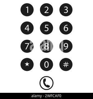 Telefonsymbol für schwarze Nummern. Smartphone-Schnittstelle. Anrufsymbol. Vektorabbildung. Rohbild. EPS 10. Stock Vektor