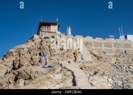 Trekking zum Namgyal Tsemo Kloster in wunderschönem Licht, Leh, Ladakh, Indien Stockfoto