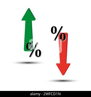 Grüne und rote Prozentpfeile. Handelspfeil. Grüner Pfeil nach oben. Roter Abwärtspfeil. Vektorabbildung. EPS 10. Stock Vektor