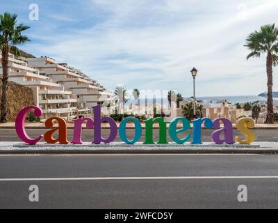 Plakatwerbung Carboneras in Cabo de Gata, Almeria, Spanien Stockfoto