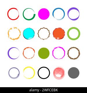 Farbige Pinselkreise eingestellt. Runde Form. Vektorabbildung. Rohbild. EPS 10. Stock Vektor