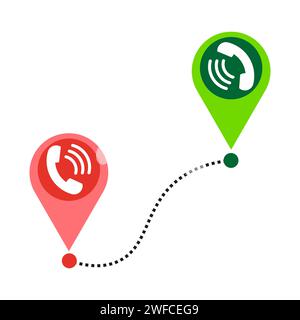 Zwei Stifte. Position markieren. Pins mit Mobilteilen. Pfad und zwei Stifte. Vektorabbildung. Rohbild. EPS 10. Stock Vektor